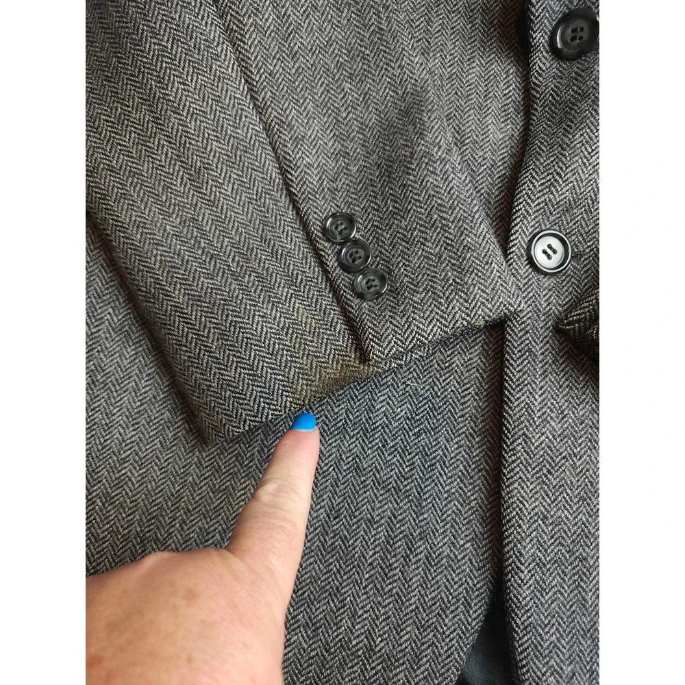 Mens Vtg Pure Virgin Wool Herringbone Blazer Grey Made in Canada Sport Coat 42R